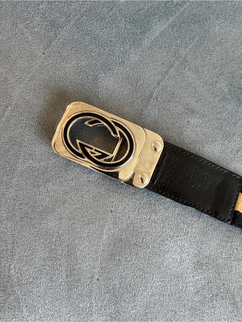 Gucci Black Leather Belt with Silver Interlocking Logo Buckle